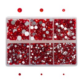 AD Beads 4300 Pieces Flat Back Nail Art Rhinestones Round Beads 6 Sizes (2-6.5mm) with Storage Organizer Box,Rhinestones Picking Pen for Nail Art Phone Decorations Crafts DIY (Red)