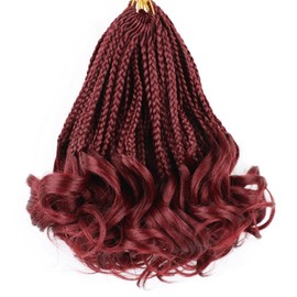 French Curl Braiding Hair Crochet Braids 8 Inch Pre Looped Goddess Box Braids Crochet Hair with Curly Ends Short Crochet Hair for Black Women (Burgundy)