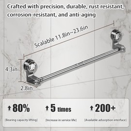 RAUWIZX Retractable Suction Cup Bathroom Towel Bar 12Inch ~ 24Inch, Adjustable Towel Bar, Wall Mounted Towel Bar, 304 Stainless Steel Towel Bar, Bathroom Accessories Towel Rack Hooks