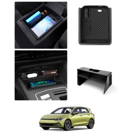 Karltys 2PCS Center Console Organizer Tray for 2022-2025 VW Volkswagen Golf GTI R MK8 Accessories Middle Console Tray Armrest Storage Box with Non-Slip Silicone Mat