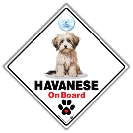 Havanese On Board Sign, Havanese Dog Car Sign, Havanese Dog Car Sign, Havanese Dog Breed Vehicle Sign, Dog On Board Suction Cup Sign 14cm x 14cm