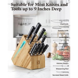 Cook N Home Bamboo Knife Storage Block without Knives, 20 Slots Universal Knife Holder Countertop Butcher Block Knife Stand for Easy Kitchen Storage