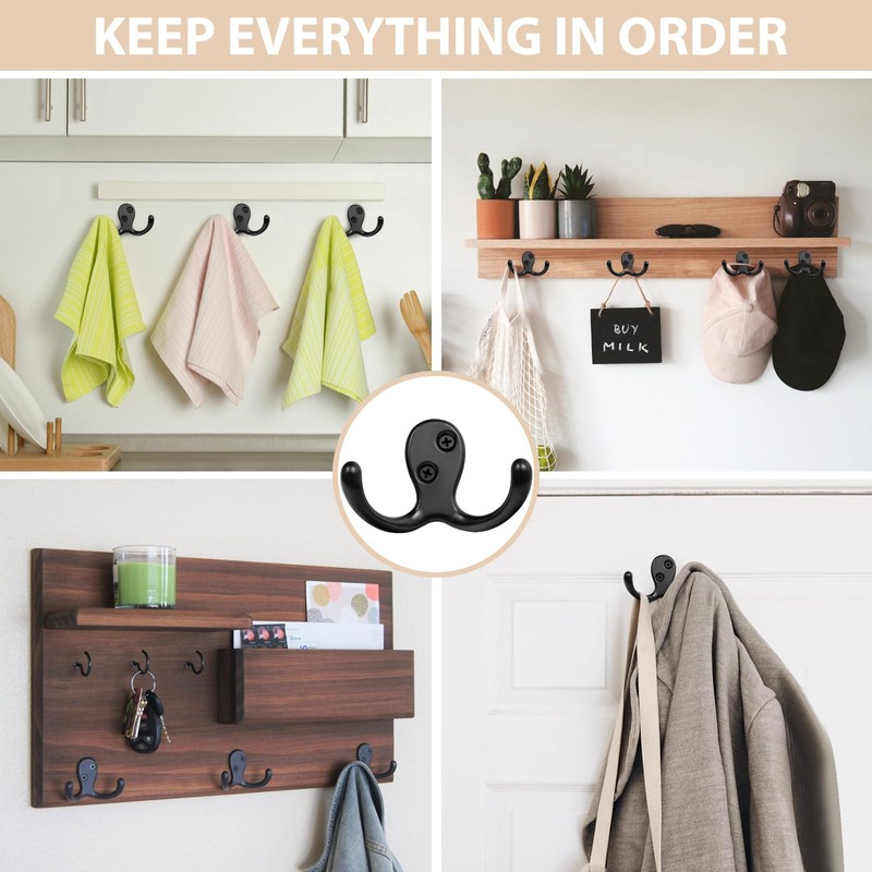 Homanu 14 Pack Coat Hooks, Heavy Duty Double Prong Coat