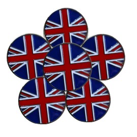 FINGER TEN Golf Ball Marker for Ladies Men Value 6 Pack, Golf Accessories Ballmarker Magnetic fit Golf Divot Tools Hat (UK Flag-6 Pack)