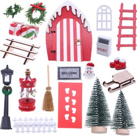 nabeta deco Christmas Decorative Decoration Gnome Door Complete Set Miniature Christmas Dollhouse Accessories Small Wooden Door Carousel Christmas Boots (Style 1)