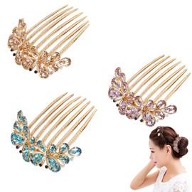 KuuGuu 3 PCS Butterfly Rhinestone Hair Comb,Flower Floral Hair Combs Bridal Wedding Hair Pin Crystal Rhinestones Hairpin Women Hair Side Combs Hair Accessories for Women