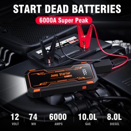 Car Jump Starter 6000A Car Battery Jump Starter Portable,12V Battery Jumper Starter Portable(10.0L Gas/8.0L Diesel),LCD Display Jump Box Jump Starter Battery Pack with Jumper Cable&Flashlight-Orange