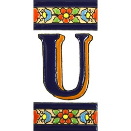 House letters 4 inch. Handpainted house letter tiles for signs, addresses and names. Address numbers for houses. House address numbers and letters. Design FLORES MEDIANO 4,29" x 2,13" (LETTER U)