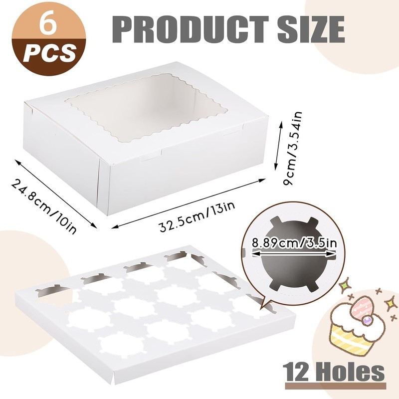 Sivaopa 6 Set Cupcake Boxes Hold 12 Standard Cupcakes, Food