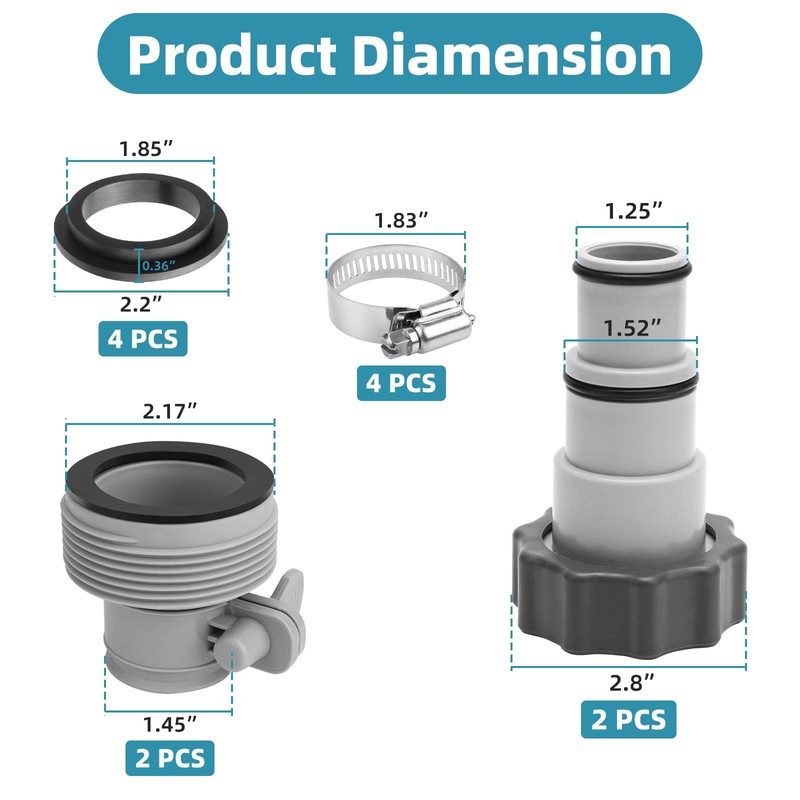 Dimakung 4 Pack 1.25" to 1.5" Pool Hose Adapter A