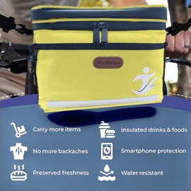 MeiMeSu Bike Handlebar Bag Bike Basket Front Waterproof with Touch Screen Phone Holder, Ebike Scooter Bicycle Basket Insulated Cycling Cooler Lunch Bag -Yellowe
