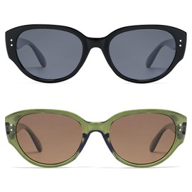 Appassal Retro Cat Eye Sunglasses for Women Round Polarized Cute 90s Oval Shades Womens Sunglasses AP3650P Black+Green