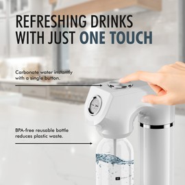 Culinary Chef Sparkling Soda Maker – Soda Machine for Carbonated Water – BPA-Free Reusable Water Bottle included – Planet-Caring Carbonated Water Maker for Home – Fits Standard CO2 Cylinders, White