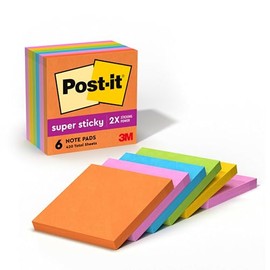 Post-it Notas súper adhesivas, 3 x 3 pulgadas, 6 blocs, 2 veces el poder de adherencia, colección Energy Boost, colores brillantes (naranja, rosa, azu