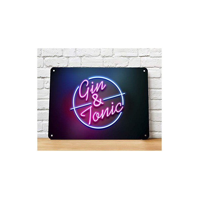 Gin & Tonic bar Sign - Neon effect Metal Sign