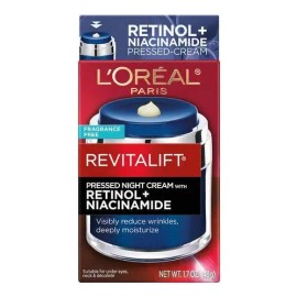 L´Oréal Crema Hidratante De Noche Retinol + Niacinamida 48g Tipo de piel Todo tipo de piel Crema de noche prensada con retinol, niacinamida, reduce vi