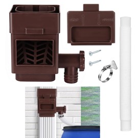 MISDENK Rain Barrel Diverter Kit, Downspout Diverter Fits for 2x3 or 3x4 Inch Gutter Downspouts, Rainwater Collection System with Adjustable Valve and Filter - Brown