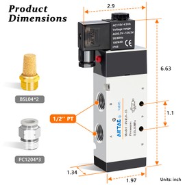 Solenoid Valve 1/2"PT 4V410-15 Pneumatic Air Solenoid Single Coil Pilot-Operated Electric 2 Position 5 Way Connection Type (AirTAC 4V410 PT1/2, AC110V)