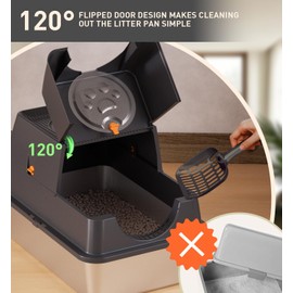 Citylife Stainless Steel Litter Box with Lid XL Large Enclosed Metal Box Anti-Leakagecat Litter Box Stainless Steel Includes Scoop, Mat, Odor Control Easy Cleaning, Dark Grey