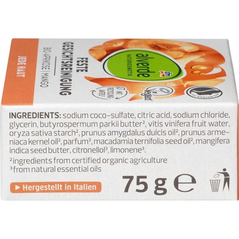 alverde Natural Cosmetics Solid Facial Cleansing Organic Apricot and Mango