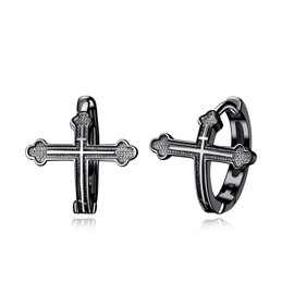 Cross Sterling Silver Tiny Sleeper Hoop Earrings for Men Women Minimalist Faith Hope Small Cartilage Tragus Huggie Hoops