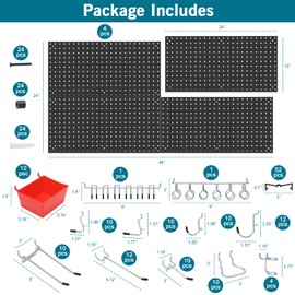 Daanxw 158PCS Metal Pegboard Kit with Hooks for Wall Garage Tools Pegboard Storage System for Garage (Red Box, 4-12X24)