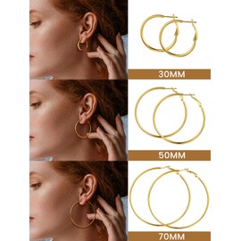 GoldChic Jewellery Stainless Steel / Copper Classic Creole Earrings Exaggerated Geometric Hoop Earrings Classic Simple Hoop Earrings for Women / Girls, Ladies Gold/Silver/Black Hoop Earrings in Large 30/40/50/55/60/70/80/100 mm, Gold , set