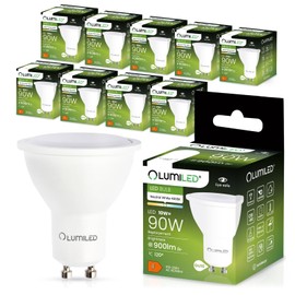 Lumiled GU10 LED, 10 W, 900 lumens, 4000 K, neutral white bulb, spotlight, replaces 90 W halogen bulbs, 120° beam angle, reflector bulbs, pack of 10 energy-saving bulbs