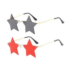 ENTHYI Star Rimless Sunglasses Women/Men Unique Pentagram Party glasses Prom Streetwear, Black+red, One Size