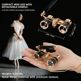 Luxury 3X25 Opera Glasses Binoculars with Adjustable Handle,Chain&Real Magnifying Glass,Optical Lens, Mini Compact Vintage Theater Binoculars for Women Men Kids in Broadway Musical Concerts-Black