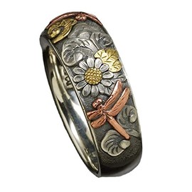 DOCCESTU Vintage Silver and Rose Gold Colorful Carved Dragonfly Sunflower Ring Embossed Alloy Ring Women's Bohemian Metal Garland Size 9