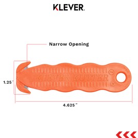 Klever Innovations Safety Cutter, Carbon Steel Blade Utility Knife, Package Opener, Cuts boxes, Film, Tape, and More, Orange, 20/pk (KCJ-1G)