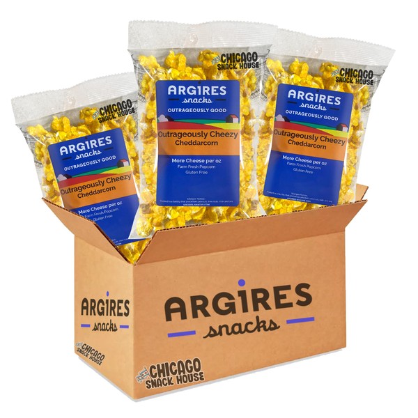 Argires Chicago 3 pack Gourmet Cheddar Cheese Popcorn 3 oz Bags - Chicago Snack House