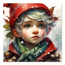 CafePress Green Eyed Christmas Elf Square Car Magnet, Magnetic Bumper Display