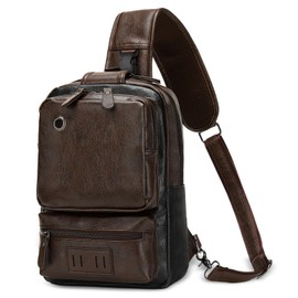 SUIKIHUM Vintage PU Leather Sling Backpack for Men, Crossbody Bag, Adjustable Shoulder Strap, Compact Backpack for Travel, Daily Use, and Gift, Dark Brown