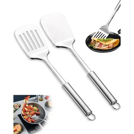 Utensilios De Cocina Acero Inoxidable, Espatula Cocina, 2 Piezas, Espátula De Acero Inoxidable, 34.4 * 7.5 Cm, Ideal Para Pescados, Huevos Y Panqueques