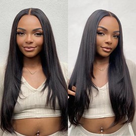 13x6 Lace Front Wigs Straight HD Lace Front Wigs Natural Black Straight Glueless Wigs Synthetic Pre Plucked Layer Frontal Lace Wigs for Women (Natural Black, 22inch)