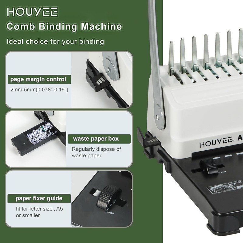 HOUYEE Manual Comb Binding Machine,19 Holes, 450 Sheets,Paper Punch Comb