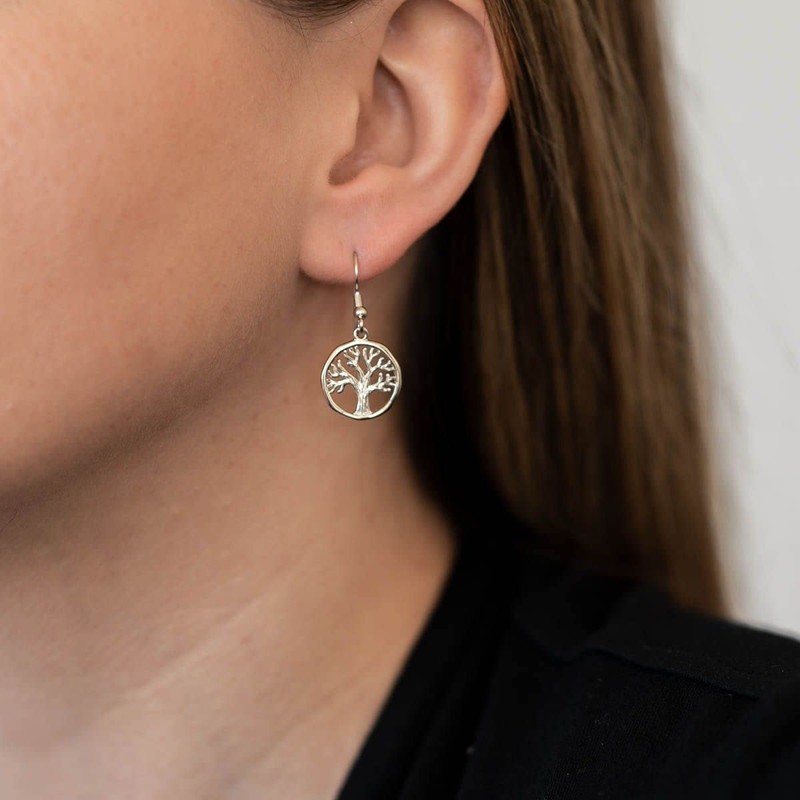MATERIA Women's Drop Earrings Sterling Silver Celtic Tree of Life