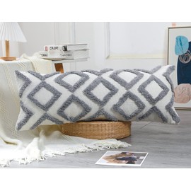 NUYECY Diamond Pattern Extra Long Pillow Covers 14 x 36,Plush Chenille Decorative Long Lumbar Pillow Covers Pillow Case Cushion Case for Sofa Couch Bed Livingroom Farmhouse,Modern Boho,Grey