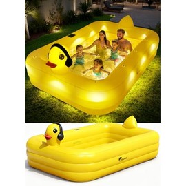 FizZeal Inflatable Pool with Lights,Solar Duck Inflatable Swimming Pool for Kid,Blow Up Pool for Adults,Large Inflatable Kiddie Pool,Durable Thickened Family Inflatable Kid Pool for Backyard 100*63*22