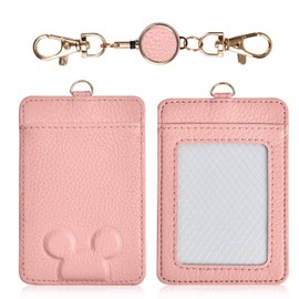 akoyo Women's Genuine Leather Pass Case, With Reel, pink (peach pink)