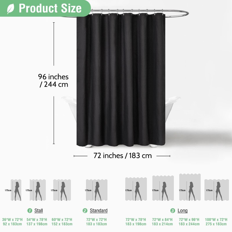 Dynamene Extra Long Shower Curtain,96 Inch Long Waffle Weave Heavy