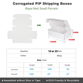 White Corrugated Cardboard Shipping Boxes, 150x100x50mm Royal Mail PIP Small Parcel Boxes, Packaging Mailing Boxes for Business, Posting, Storing or Gift(Pack of 10)