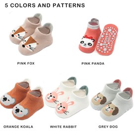 Exegawe Baby Socks with Grippers 5 Pairs Toddler Kids Cartoon Floor Ankle Non Slip Socks(Style B, S/6-12months)