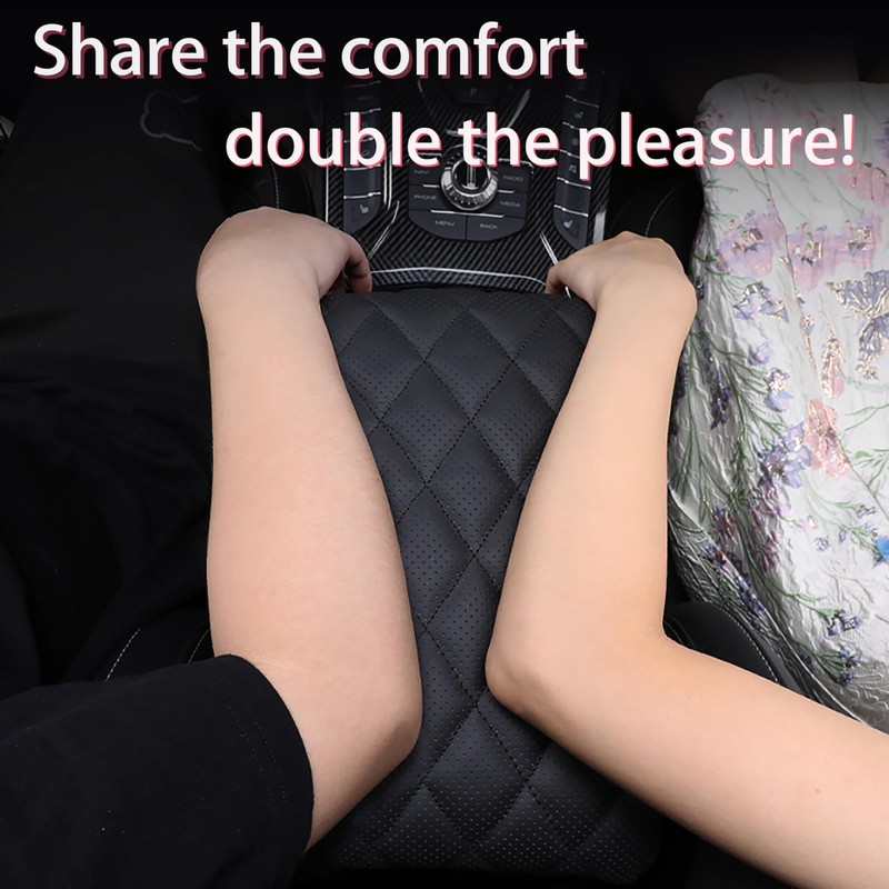 POKSRI Car Center Console Cover pad Genuine Cowhide Leather,Black Armrest