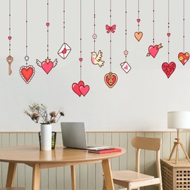 Valentine's Day Love Wall Stickers Heart Homing Pigeon Key Wall Decals Removable Peel and Stick Art Murals for Bedroom Living Room Party Decoration