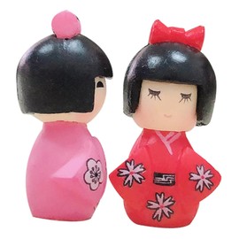 NOLITOY Japanese Miniature Dolls 2pcs Kimono Girls Traditional Japanese Decor for Bookshelf Office