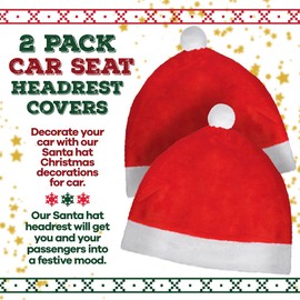 2 Pack Set Santa Hat Car Seat Headrest Covers as Cute Car Decor Interior Vehicle Accessories -Car Christmas Decorations for Car - Functional Car Decorations Christmas Design Fits Most Vehicle Headrest