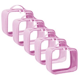 ANRUI Transparent Toiletry Bag, Travel Toiletry Bag, Cosmetic Bag, Transparent for Men and Women, Aeroplane Hand Luggage for Liquids, Transparent Wash Bag, Toilet Bag, 5pcs Pink